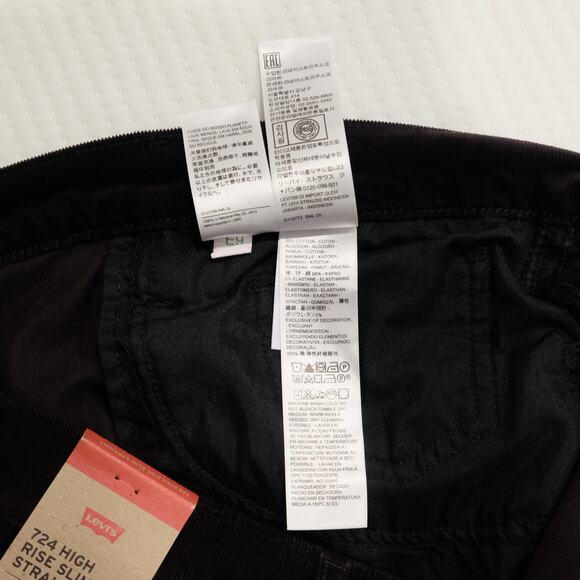 Levi’s 724 High Rise Slim Straight Corduroy Pants Black 18 Short W34 L30 NWT - Picture 7 of 10